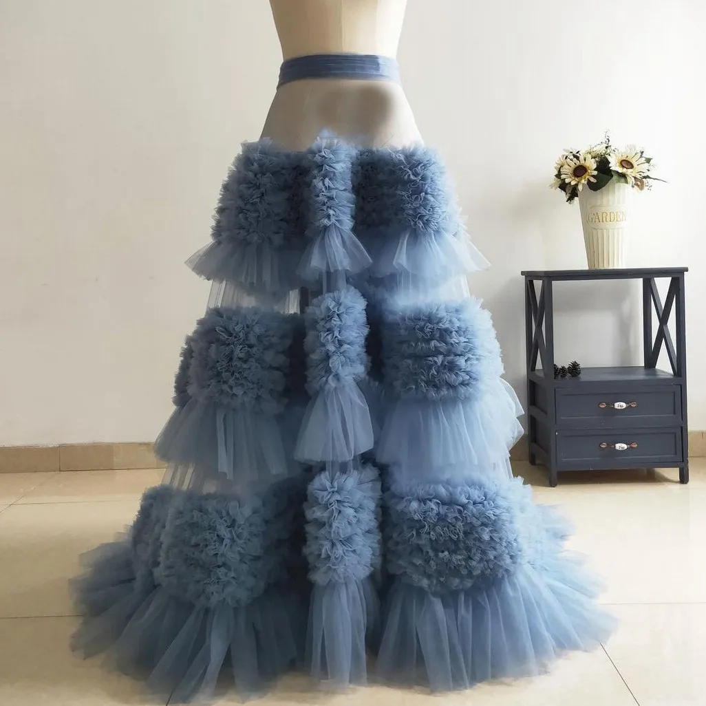

Fashion Skirt A-Line Floor Length Women Skirt Tulle Ruffle Layered Zipper Maxi Skirt Lush Custom Made