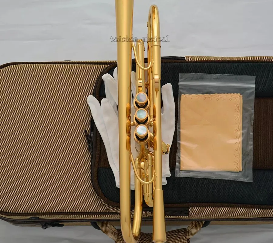 Brushed gold plated Professional Bb Trumpet Horn Monel piston With Case