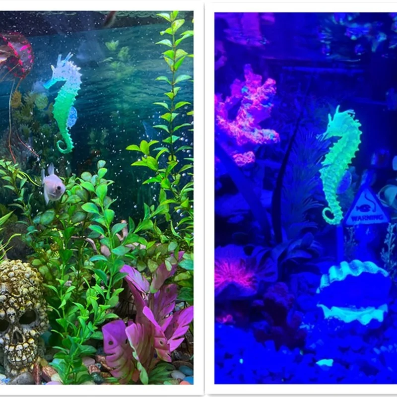 Silicone Artificial Night Luminous Hippocampus Fish Tank Aquarium Ornament Underwater Decorate Jellyfish Aquarium Decoration fish tank ornaments fish tank decorations aquarium ornaments