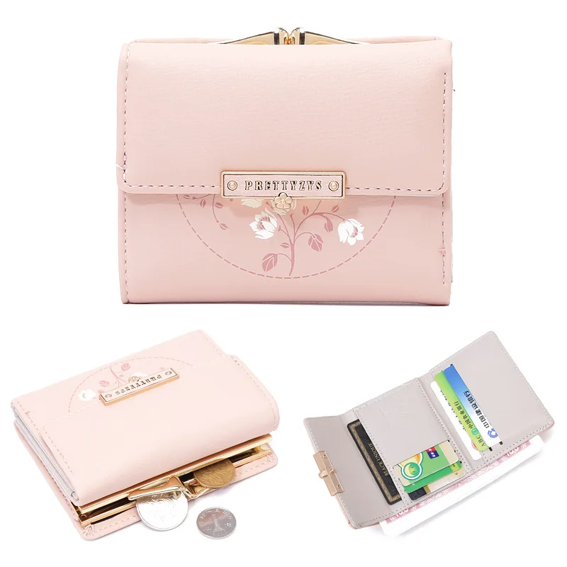 Women's Short PU Printed Buckle Student Coin Change Purse Ins ID Card Holder