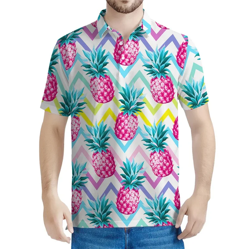 

Colorful Strippes 3d Printed Pineapple Polo Shirt Men Summer Short Sleeved Tees Oversized Tropical Fruit Pattern T-Shirt Tops