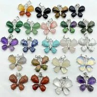 Natural Stone Quartz Crystal Amethysts Animal butterfly charm Pendant DIY Jewelry Making Necklace Accessories Women Gift 10pcs 1