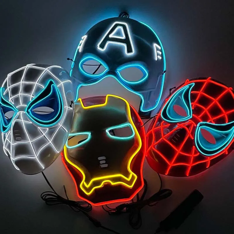 Marvel Avengers Led Cool Light Shining Spider Man Iron Man Hulk Mask Halloween Dressing Up Super Hero Cosplay Giocattoli Per Bambini