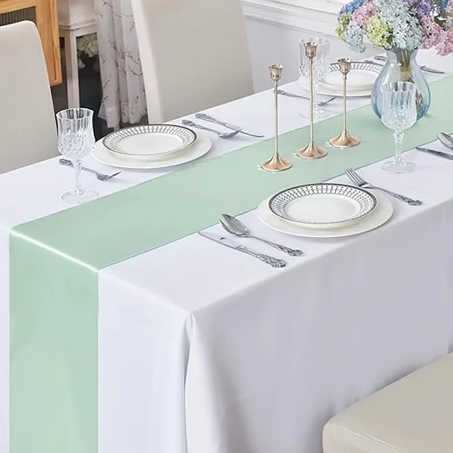 

6-10pcs Satin Wedding Table Runners Silk Table Flags Cloth Runners For Event Hotel Party Table Decoration Sage Green 30x275cm