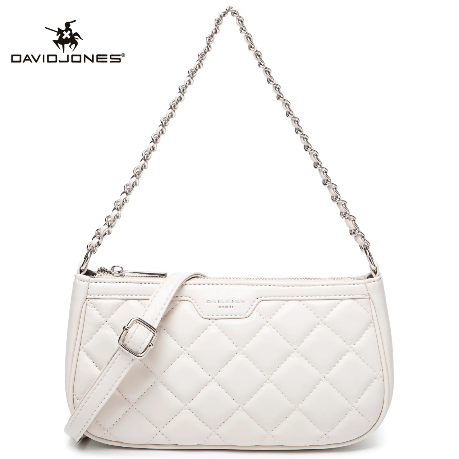 

David Jones Retro Exquisite Women's Daily Shoulder Bag Small Independent Design Diamond Plaid Chain PU Leather Shoulder Bag
