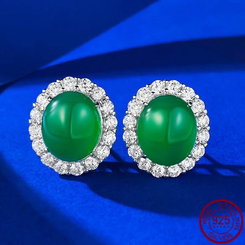 

Новинка, серебро 925 пробы, инкрустированное 10*12 зеленым фотоэлементом, Роскошные инкрустированные классические свадебные украшения для богатых женщин