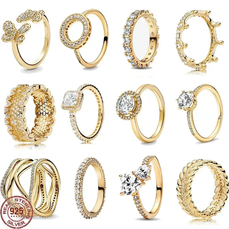 

New Gold Color Series Ring 925 Sterling Silver Classic Round Heart Butterfly Charm Ring Exquisite Light Luxury Women's Ring Gift