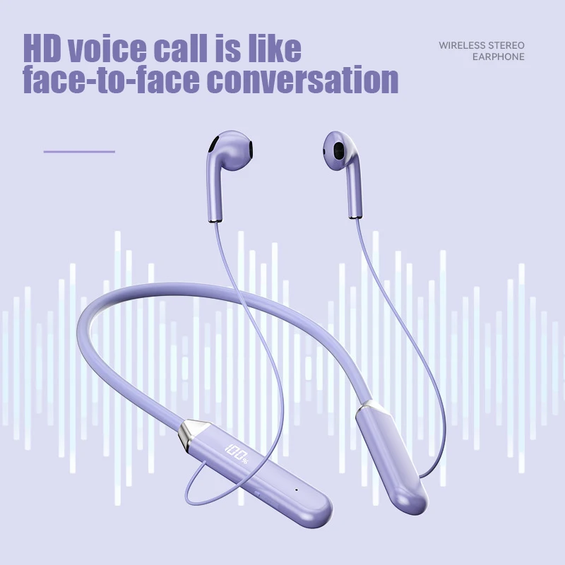 Neckband wireless connection compatible 5.2 headphones High sound quality stereo power display Magnetic Bluetooth earphones 4