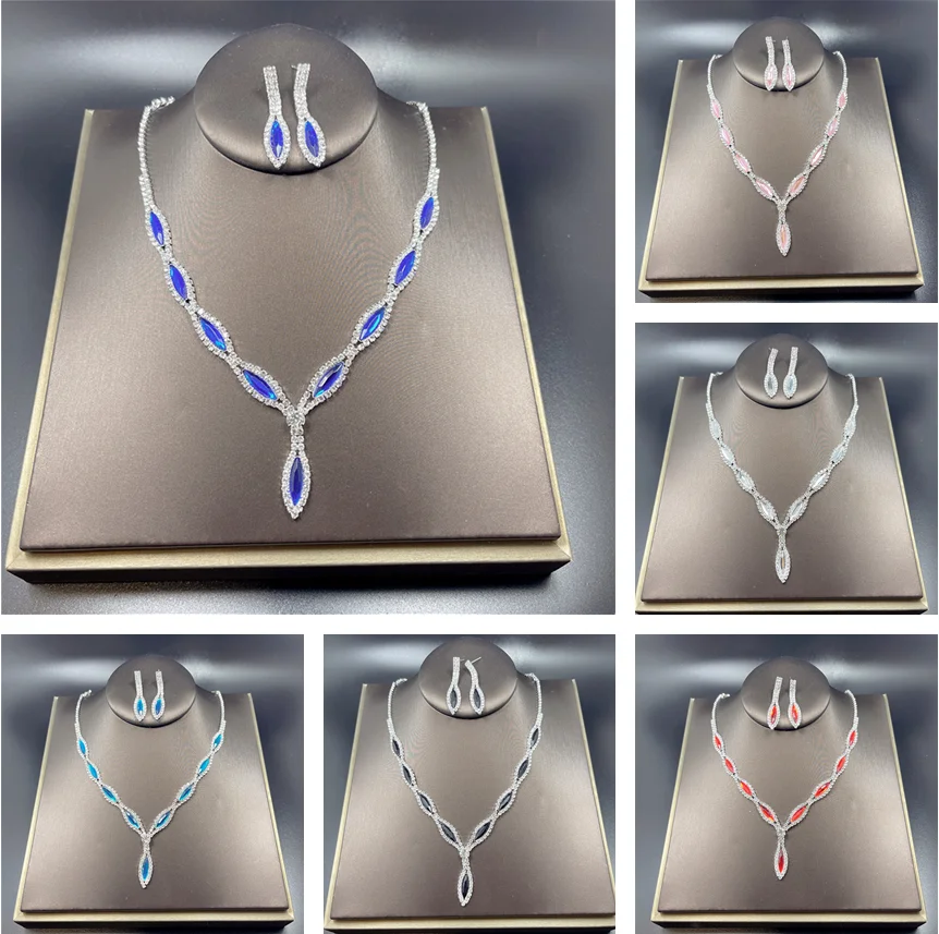

Ladies Jewelry Set European and American Water Drop Rhinestone Bridal Wedding Party Accessories Necklace Earrings Two-piece Set