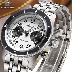 ADDIESDIVE Men's Diver Watch Sapphire VK64 Quartz Wristwatch Stainless Steel Bubble Mirror Pot Cover Glass Luminous 20Bar Diving