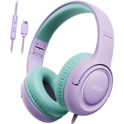 Acer Kids Foldable Wired Headphones with Volume Limiting and Stereo Sound (USB - C GreenPurple)