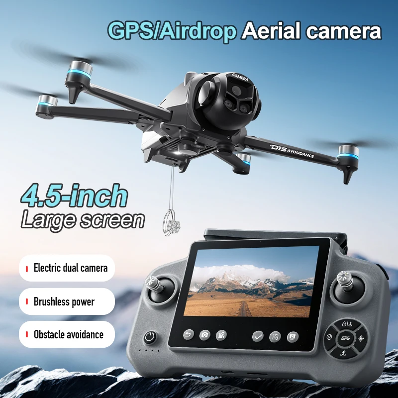 D15 드론 4K HD 트리플 카메라 FPV 브러시리스 모터 WiFi FPV 360도 항공 촬영 ° 장애물 회피 RC 쿼드콥터 전문 에어드롭 장난감