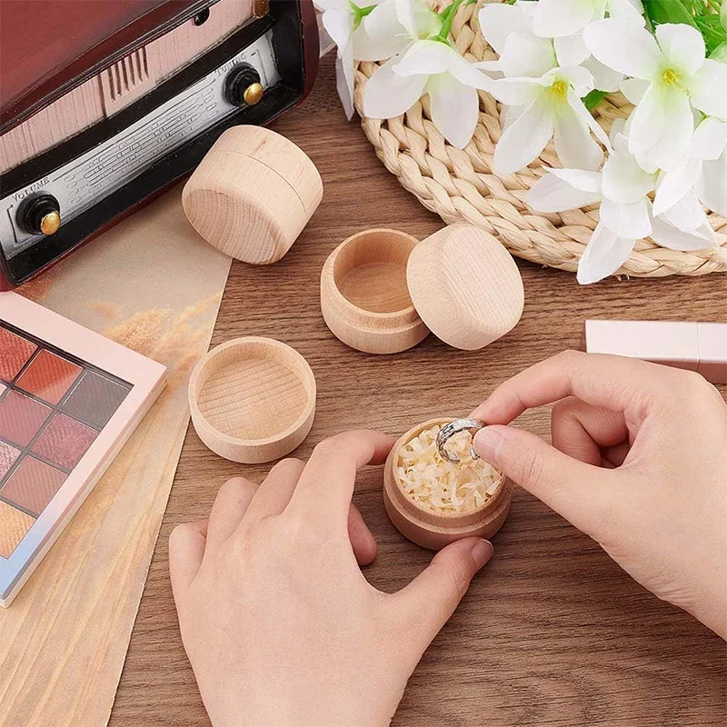 1-5pcs Wood Handmade Jewelry Box Small Round Wooden Storage Box Jewelry Rings Earrings Necklaces Storage Container Case With Lid 4