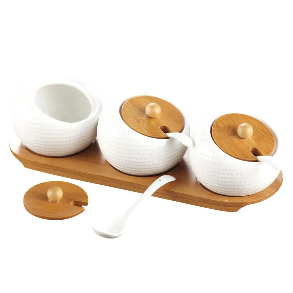 

3 Pieces Ceramic Condiment Jars Accessories Exquisite Seasonings Bottles Lidded Seasoning Jar Set Storage Holders
