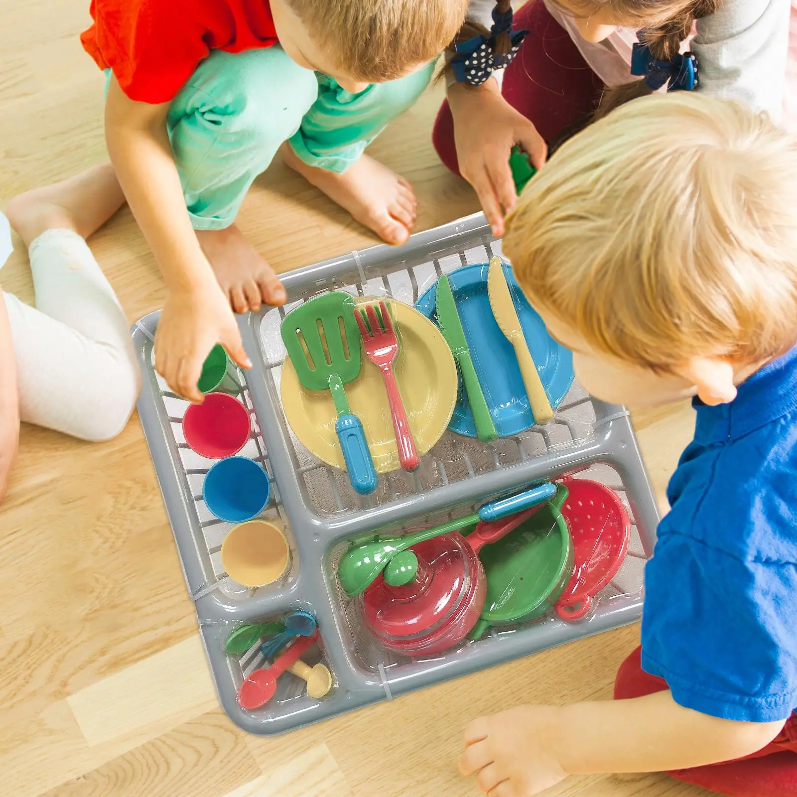 28 Pieces Kids Toy Plates and Dishes for Kitchen Playset Child Cookware Set for Kids Party Toy Children Preschool Birthday Gift 4