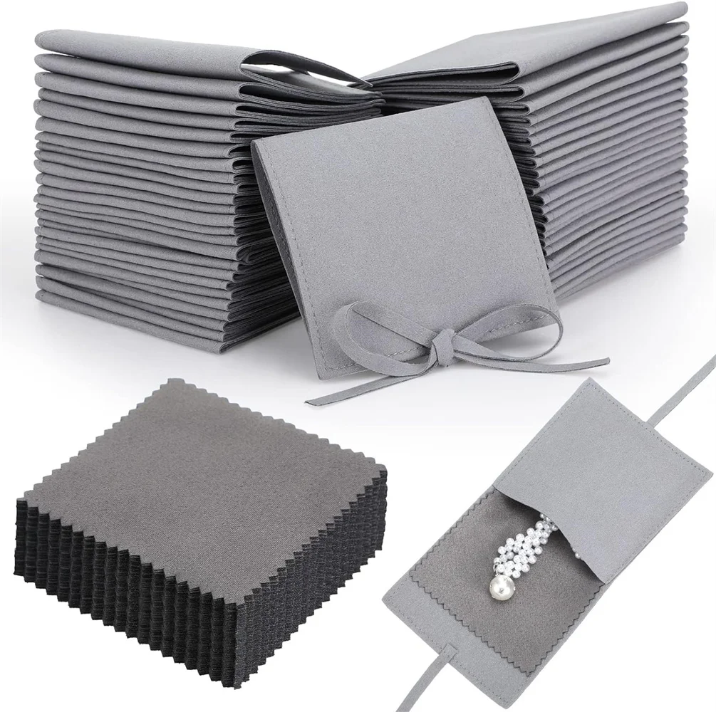 

120 Pcs Microfiber Jewelry Pouch 8 x 8cm Jewelry Packaging Bag Gift Bow Tie Bracelet Envelope Style Packaging with Jewelry Clean