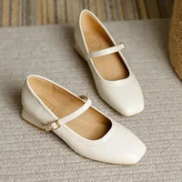 2024 Summer Women 3cm High Heels Concise Wine Red Office Pumps Female Metal Buckle Strap High Heels Lady Sweet Mary Jane Shoes 1