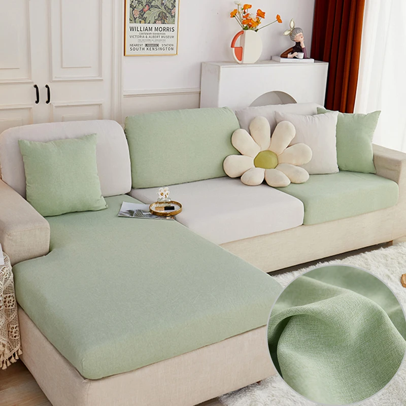 

Solid Color Sofa Cushion Cover Cotton Linen L-Shaped Couch Functional Protection Slipcover Prevention Pet Scratch Cover Washable