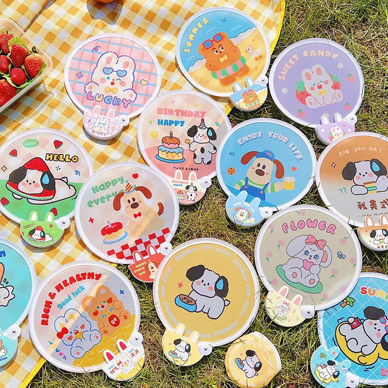 Portable Fan Cute Folding Group Fan Cartoon Animal Portable Folding Fan for Student Outdoor Summer