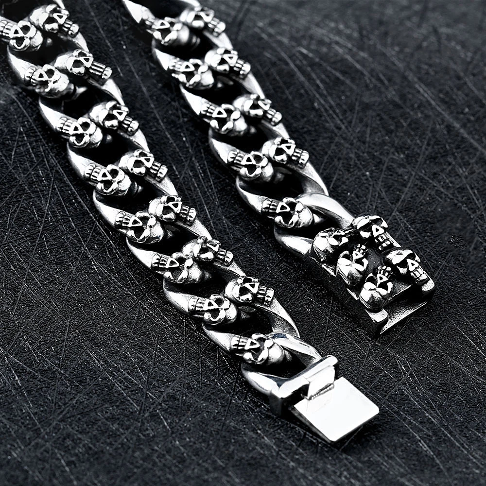 Fashion Vintage Male Skeleton Chain Bracelet Stainless Steel Punk Hip Hop Black All Skull Bracelets Jewelry Gifts Dropshipping 3