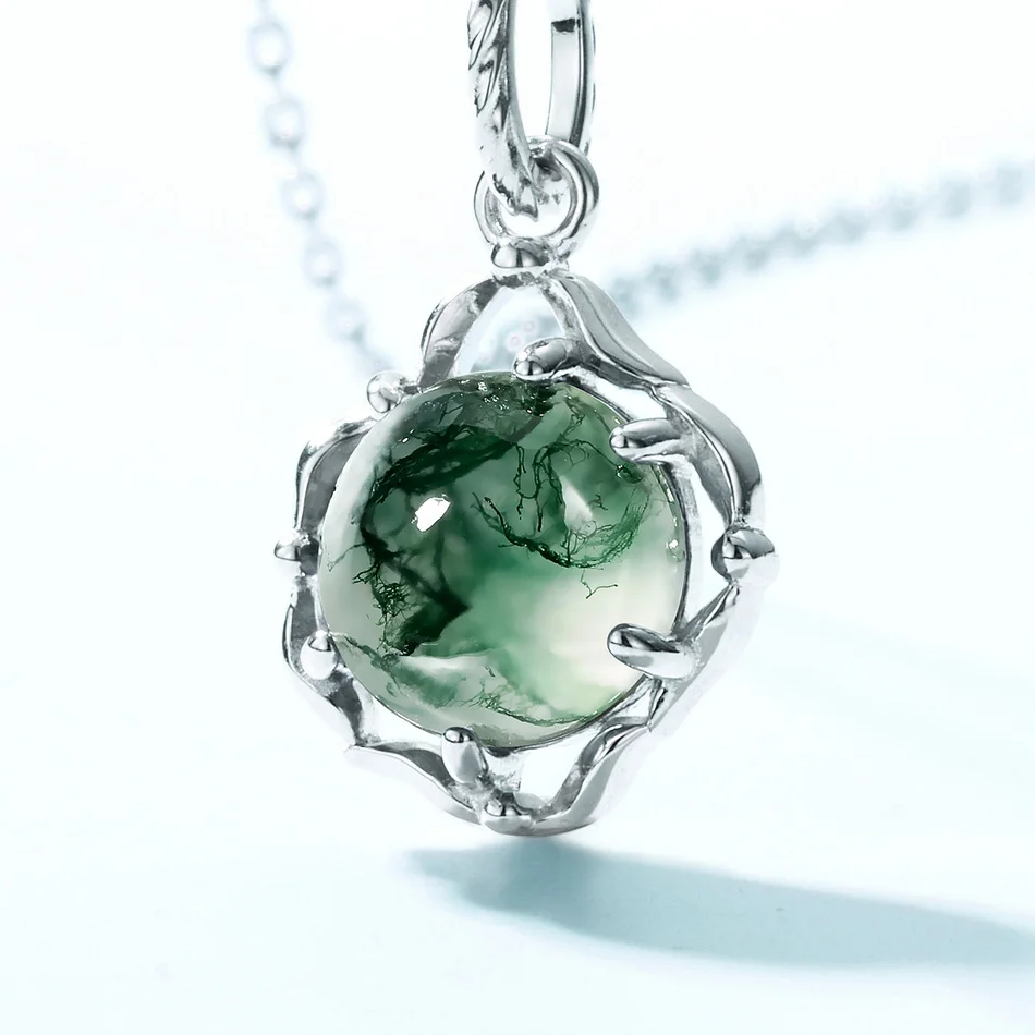 ALLNOEL 여성용 천연 펜던트, 이끼 마노, 독특한 원형 녹색 보석, 체인 없는 선물, 8*8mm