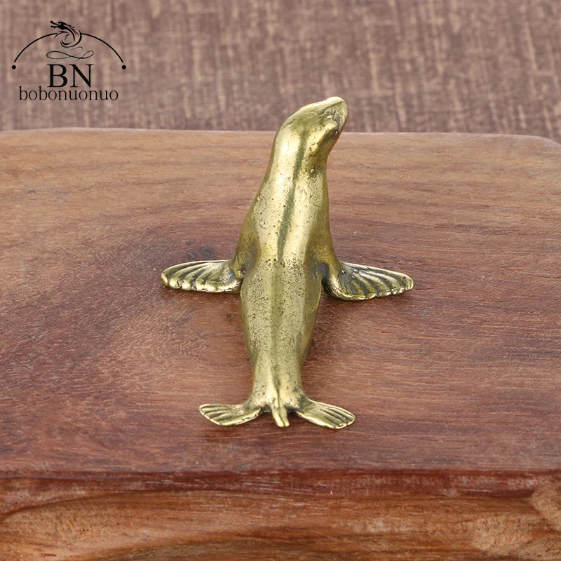 Room Decor Statues Sea Animal Seal Figurines Miniatures Retro Brass Office Desktop Crafts Ornament Gifts Home Decorations Living Room Accessories