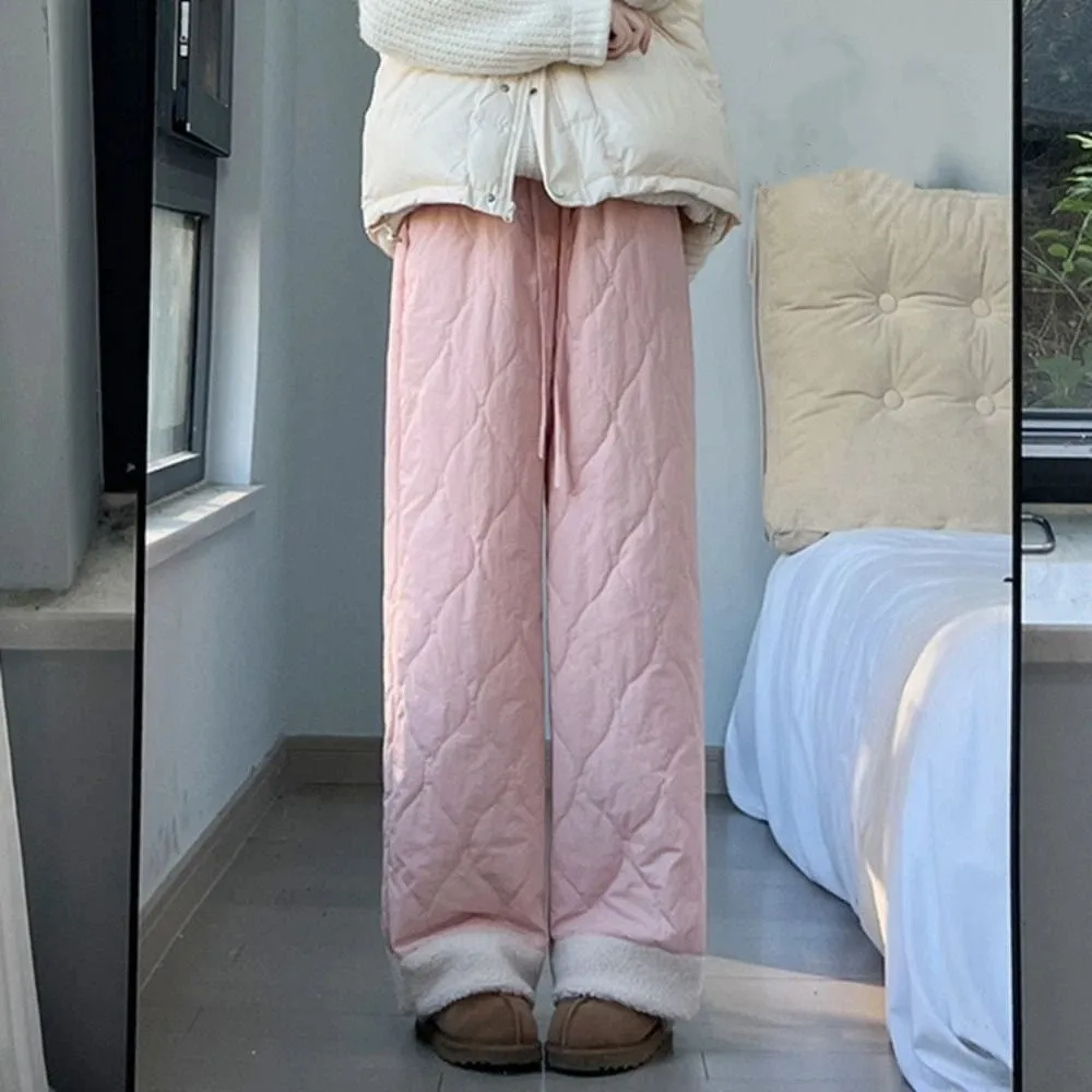 Solid Wide Leg Thick Flannel Pants Simple Causal Basic Snow Pants Winter Warm Windbreak Cotton Pants Winter