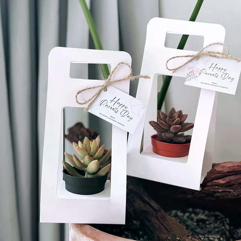 Double Sided Water Proof Kraft Paper Portable Flower Basket Bouquet Handle Carton Creative Bouquet Holiday Gift Wrapping Box