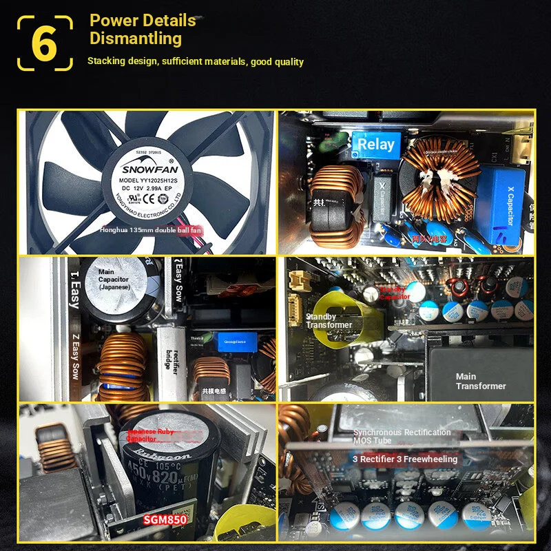 델타 등급 850W 전원 공급 장치 Sgm850 플래티넘 풀 모듈러 Atx3.1 컴퓨터 전원 공급 장치, 전체 전압/50 시리즈 그래픽 카드 지원/팬 시작-정지 기능/일본산 커패시터