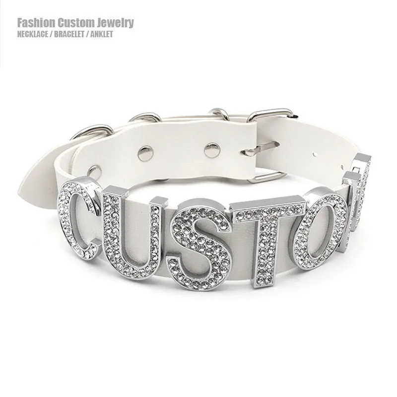 Punk 35MM Letters Custom Choker Necklace Sexy Wide PU Personalized Customized Name Word Collar Buckle Chocker Cosplay Jewelry