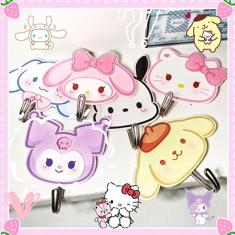 

Sanrioed Sticky Hooks Kawaii Home Paste Bedroom Cartoon Decoration Anime Kuromi My Melody Cinnamoroll Pochacco Cute Girls Gift