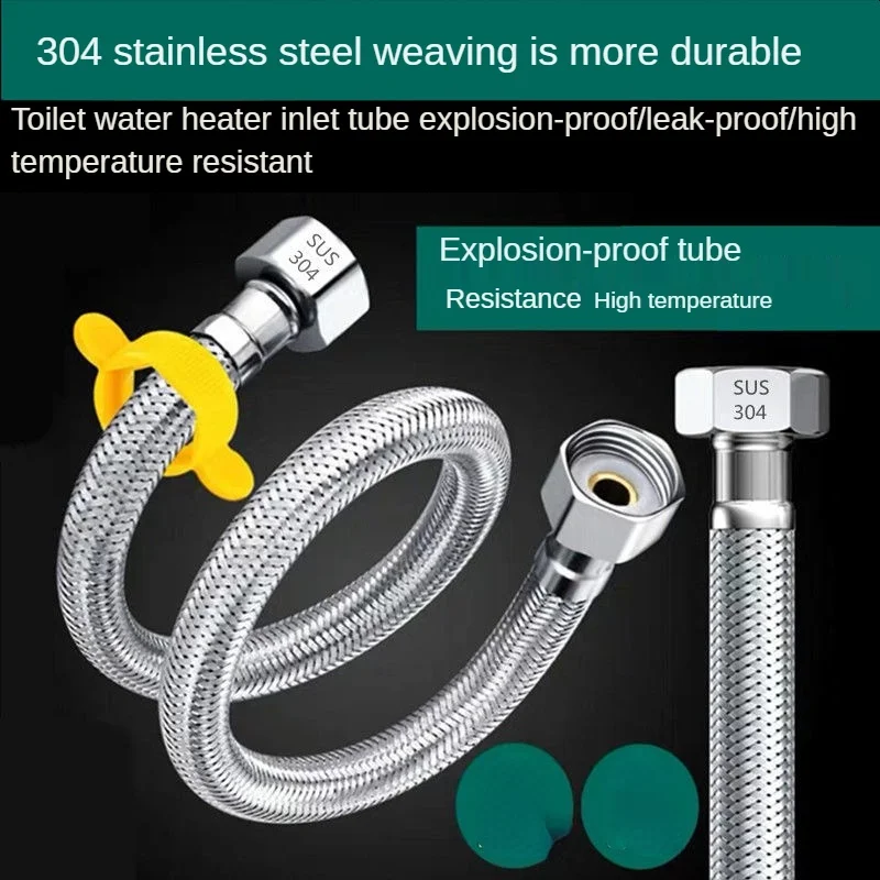 Plumbing Hose Water Pipe Plumbing Supply Hose 304 Stainless Steel Braided Hose Water Heater Toilet Faucet Connection High Pressure Explosion-proof Water Inlet Hose Household