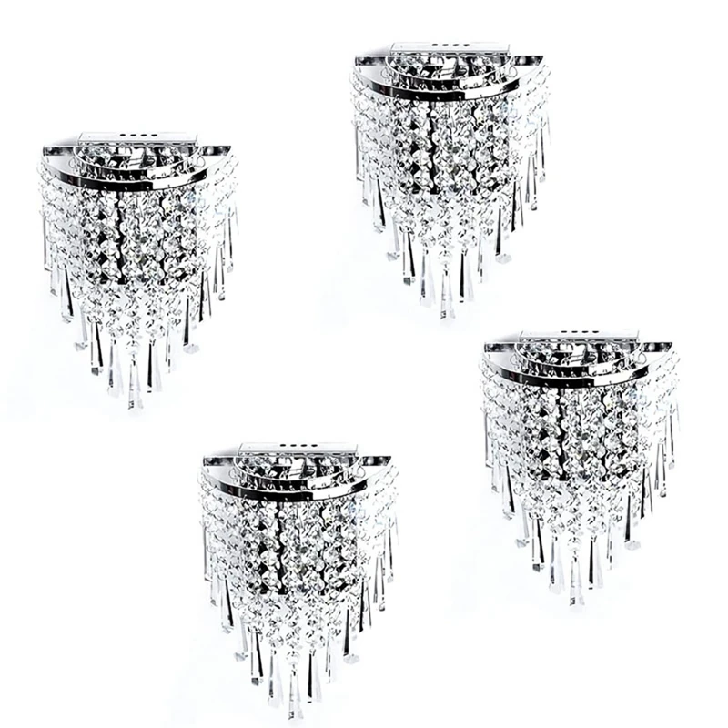 

4X Modern Crystal Wall Lamp Chrome Sconce Wall Light For Living Room Bathroom Home Indoor Lighting Decoration