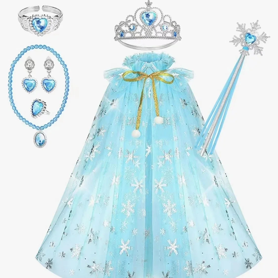 Princess Costume Set for Girls Includes Magic Wand Queen Crown Necklace Earrings Ring Jewelry Accessories Children's Playwear