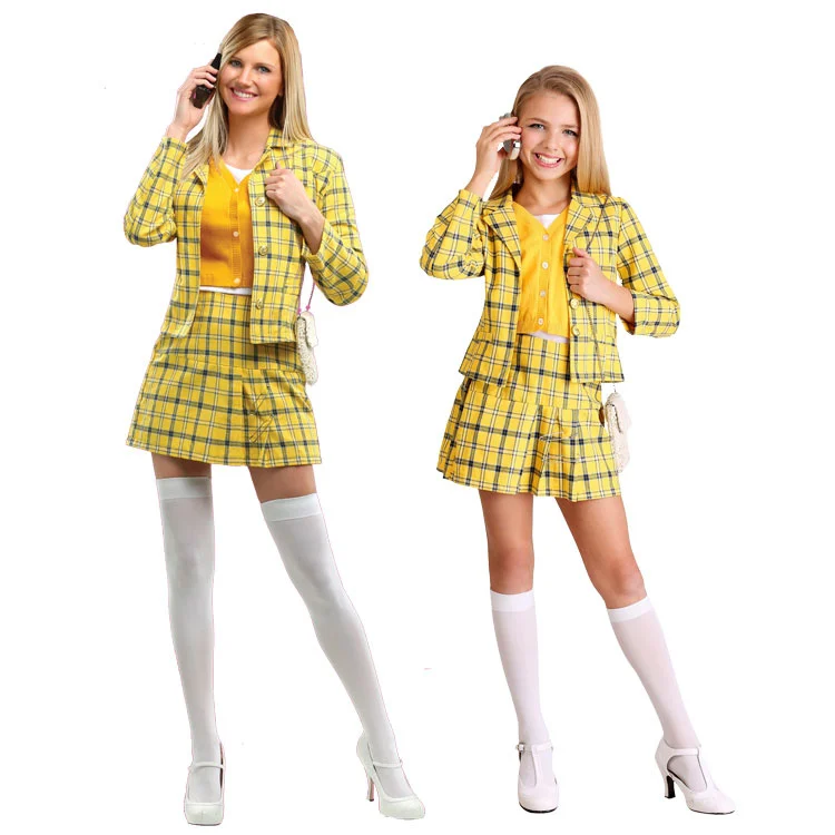 

Film Clueless Cher Horowitz Dress Suit School Uniform College Jacket Skirt Knitted Sweater Halloween Cosplay Costume for Woman