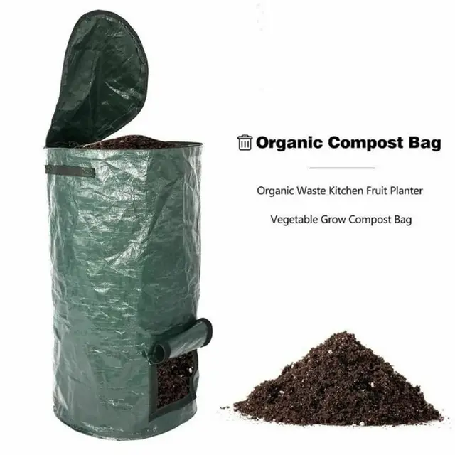 Oldapsible Garden Yard Komposztzsák Fedéllel Újrafelhasználható Udvari Hulladéktáskák Környezeti Organikus Erjesztés Hulladékgyűjtő Gyepmedence - Image 2