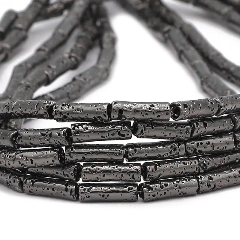 Rose Gold Plated Lava Stone Cylinder Beads