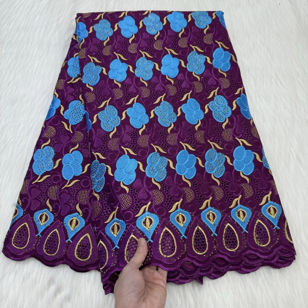 Swiss Fabric Latest Heavy Beaded Embroidery African 100% Cotton Voile Lace Popular Dubai Style For wedding PartB27-4y