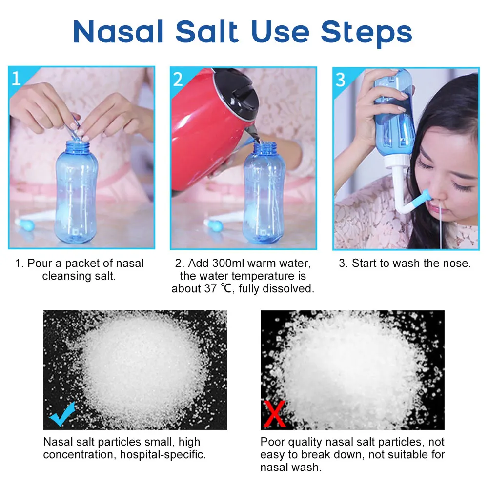 120pcs Nasal Washer Salt for Nose Cleaner Avoid Allergic Rhinitis Neti Pot Nasal Irrigator Sinus Rinse Aspirator Sprayer