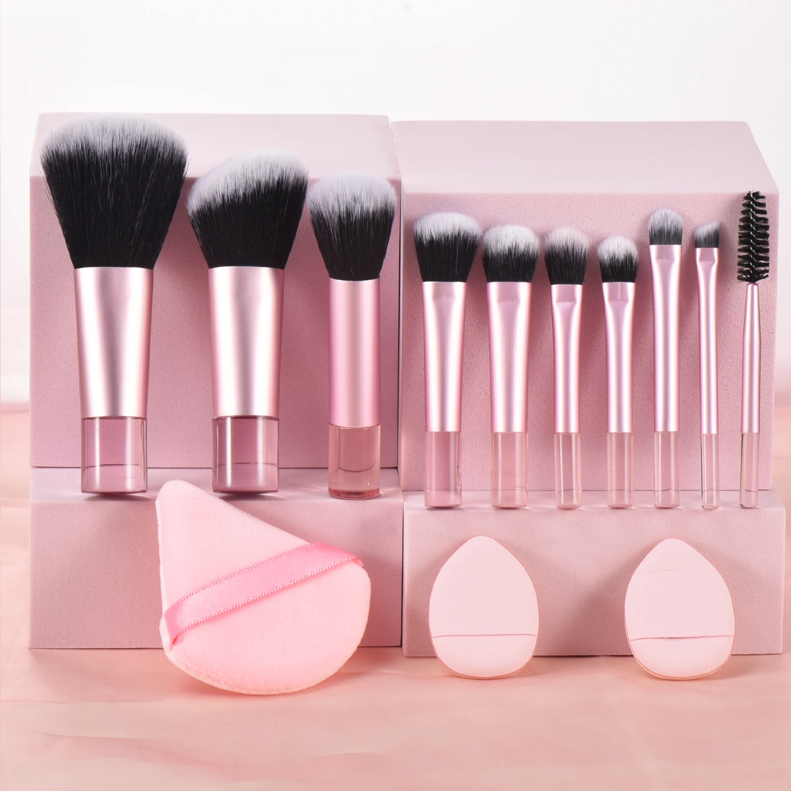 Mini Makeup Brush Set 10 Travel Portable Makeup Tool Puff Palm Brush