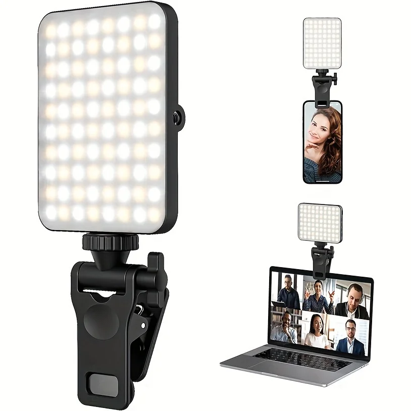 Lumière LED magnétique Rechargeable pour Selfie, 3 Modes de lumière variable, 3000mAh, 120LED, à clipser pour téléphone/ordinateur portable/PC, maquillage, vidéo, 1 pièce