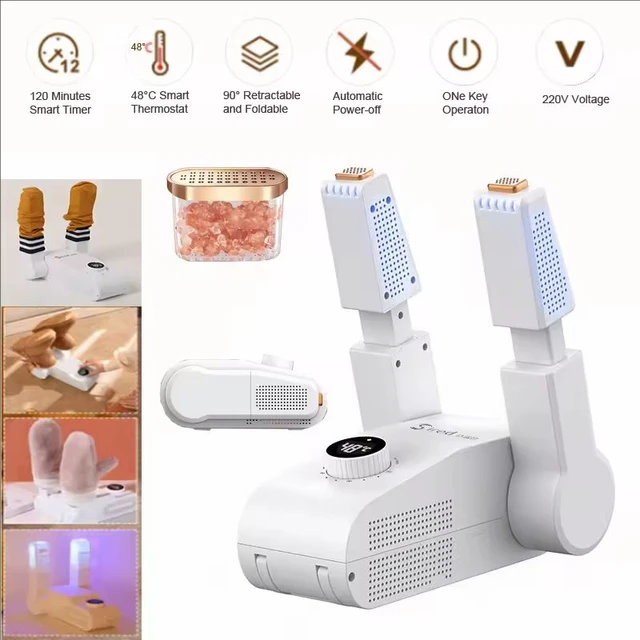 Shoe Dryer Heater Rose Salt Purple Light Antibacterial Deodorant Sterilizer Household Smart Timer 360° Boots Gloves Socks 1