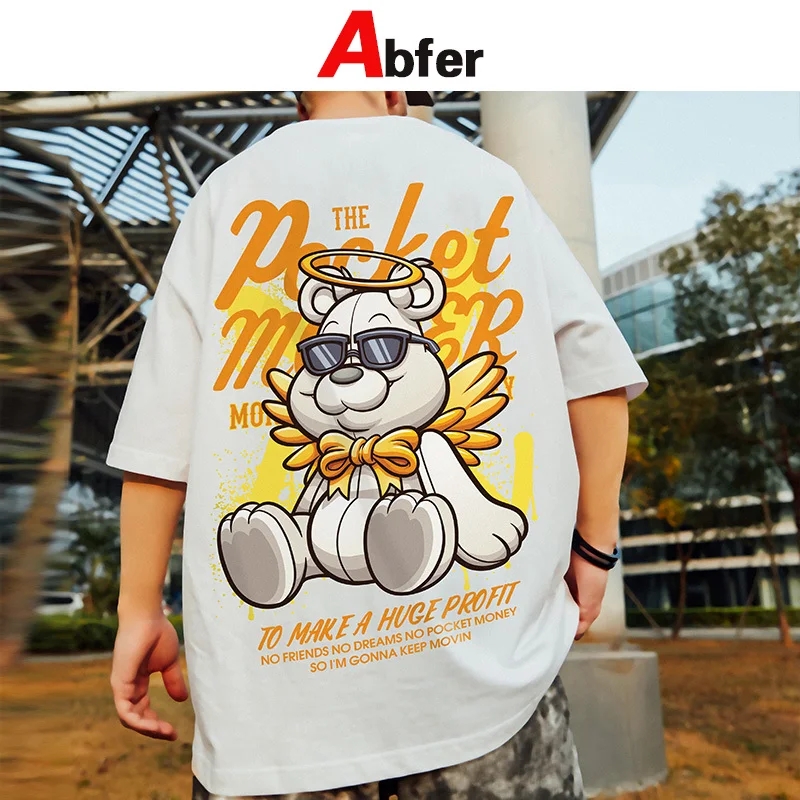 Abfer Harajuku T Shirt Aesthetic Gothic Punk Cartoon Bear Graphic T Shirts  Men Summer Hip Hop Oversized Tshirts Street Tops Tee