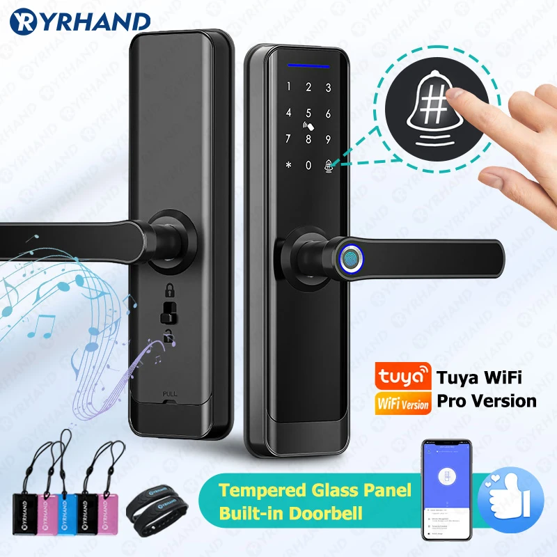Tuya Wifi Electronic Lock With APP Remotely Biometric Fingerprint locks Smart Card Password Key UnlockCode lock