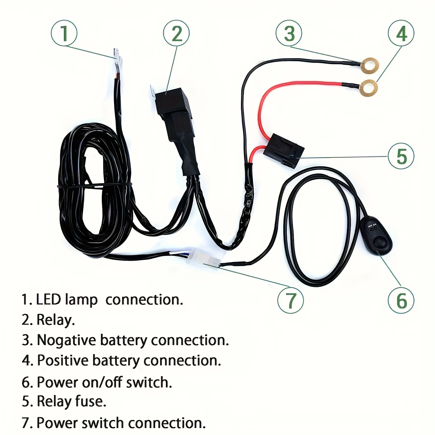 LED 라이트 바 배선 하네스 키트 (퓨즈 릴레이 포함) 온/오프 버튼 스위치, 지프 픽업 ATV 오프로드 안개등 주행등 호환