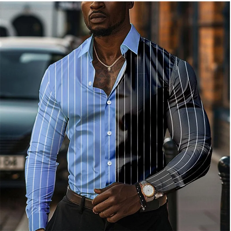 thumbnail image 1 of Camisa informal de negocios con estampado 3D para hombre, camisa formal de manga larga con solapa para verano, primavera y otoño, tallas S a 5XL, envío rápido 2024, 1 of 5