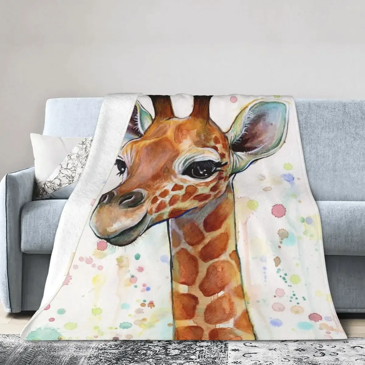 

Детские акварельные одеяла с жирафом, мягкое теплое Фланелевое покрывало для детской комнаты, пикника, путешествий