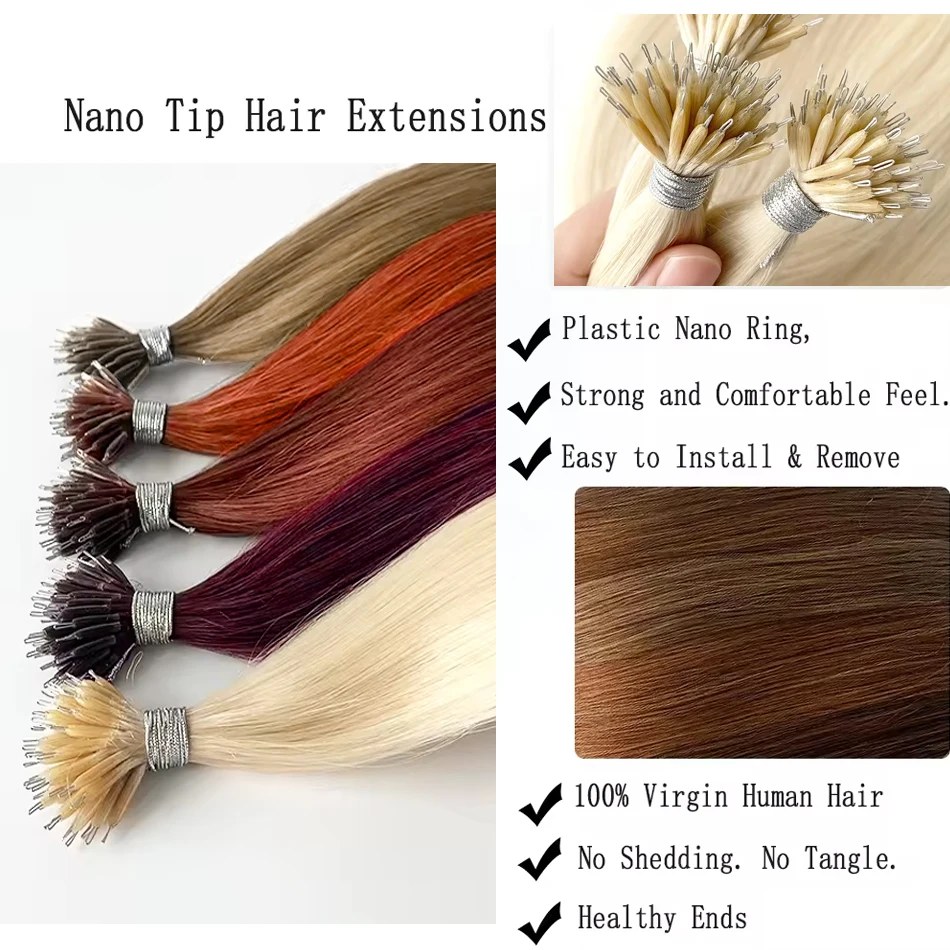 Straight Nano Ring Human Hair Extension Keratin Capsule Micro Ring Hair Extensions Nanoring Natural Fusion Remy