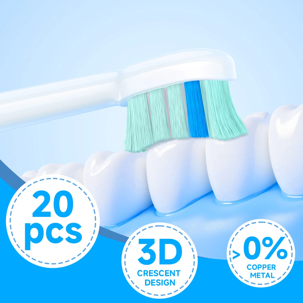 필립스 교체용 전동 칫솔 헤드 6500 6100 5300과 호환되는 교체용 칫솔 헤드 20개