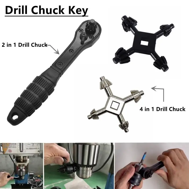 2 in 1 Drill Chuck Ratchet Spanner Wrench Electric Drill Clamping Tool